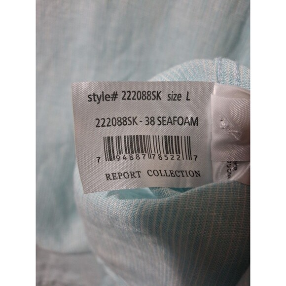 Report Collection Resort Shirt Men L Seafoam 100% Linen Long Sleeve Button Up - Picture 5 of 8